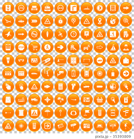 100 Pointers Icons Set Orangeのイラスト素材
