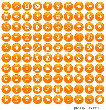 100 research icons set orange 35394198