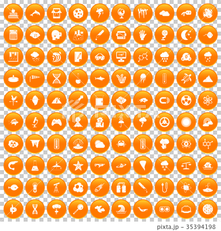 100 research icons set orange 35394198