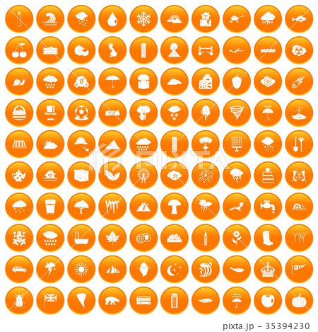 100 Rain Icons Set Orangeのイラスト素材