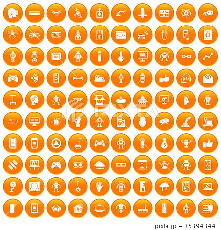 100 robot icons set orange 100 robot icons set orange 35394344