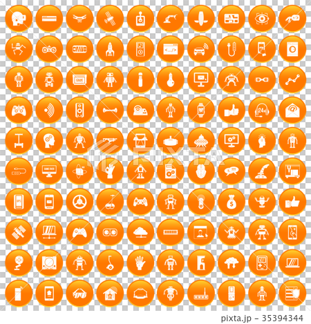 100 robot icons set orange 35394344