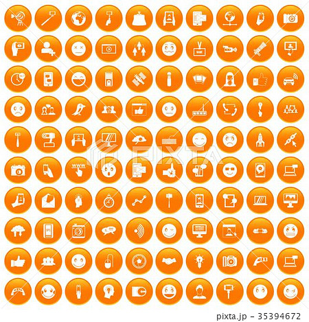 100 Social Media Icons Set Orangeのイラスト素材