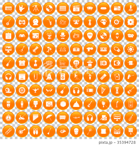 100 show business icons set orange 35394728