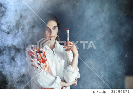 Repair creativity painting girl young adult smeared with paint Repair creativity painting girl young adult smeared with paint 35394871
