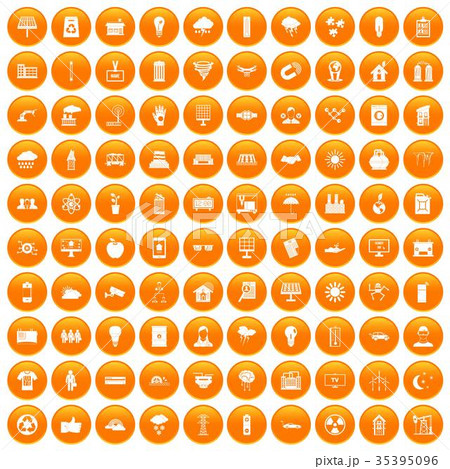 100 solar energy icons set orange 35395096