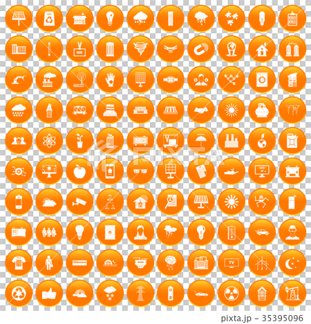 100 solar energy icons set orange 35395096