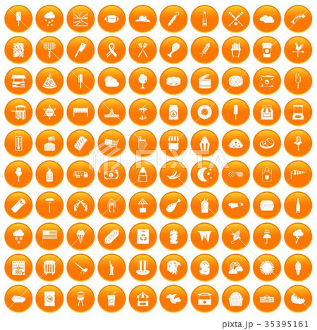 100 street food icons set orange 35395161