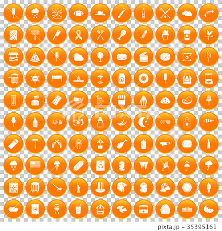 100 street food icons set orange 35395161
