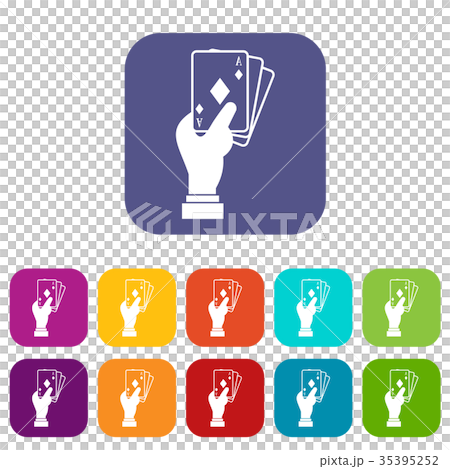 Hand holding playing cards icons set Hand holding playing cards icons set 35395252