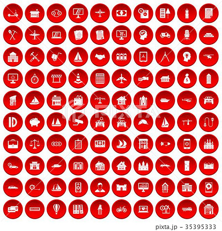 100 private property icons set red 35395333