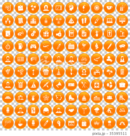 100 team building icons set orange 35395511