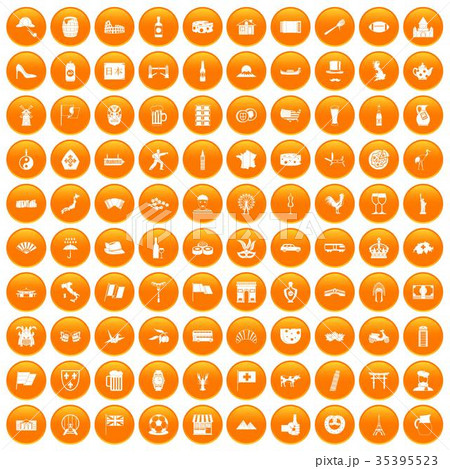 100 tourist attractions icons set orange 100 tourist attractions icons set orange 35395523