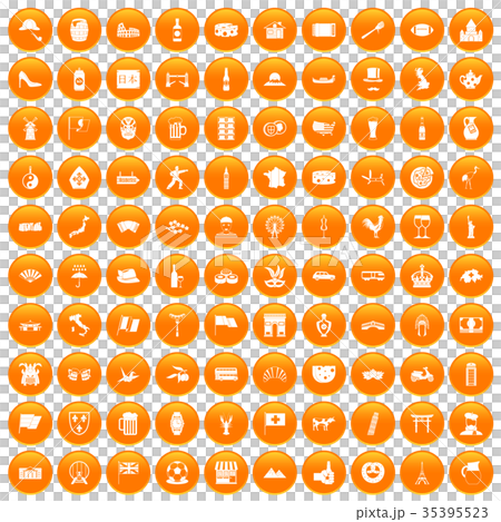 100 tourist attractions icons set orange 100 tourist attractions icons set orange 35395523