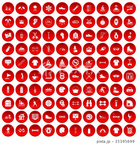 100 sport life icons set red 100 sport life icons set red 35395699