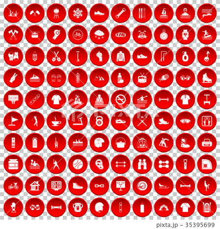 100 sport life icons set red 100 sport life icons set red 35395699