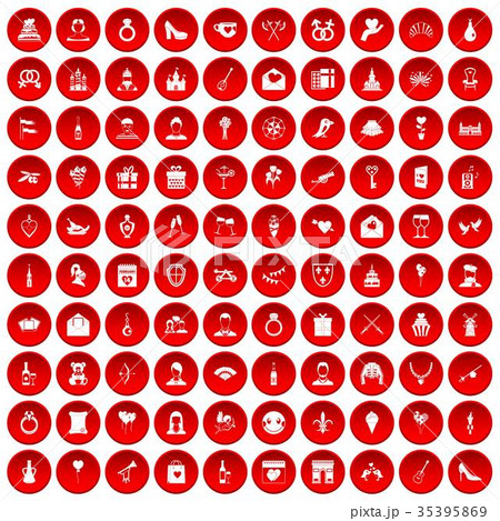 100 valentine day icons set red 35395869