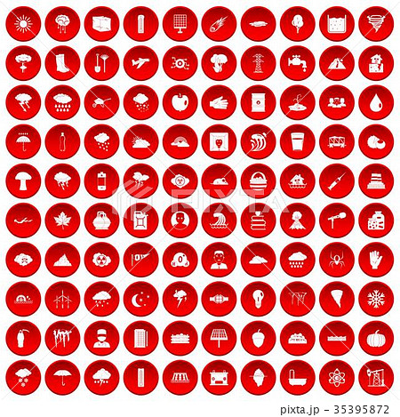 100 thunderstorm icons set red 35395872