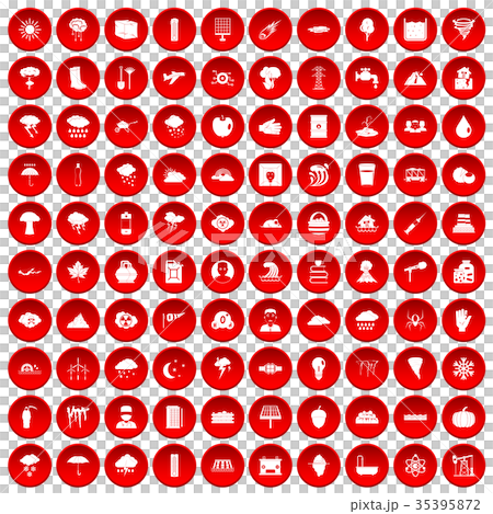 100 thunderstorm icons set red 35395872