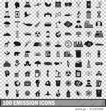 100 emission icons set, simple style 35395990