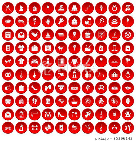 100 woman happy icons set red 35396142