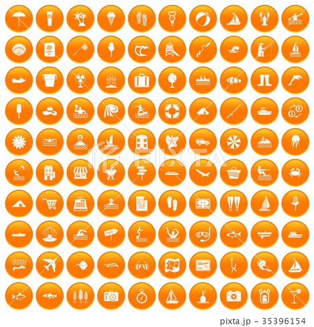 100 water recreation icons set orange 100 water recreation icons set orange 35396154