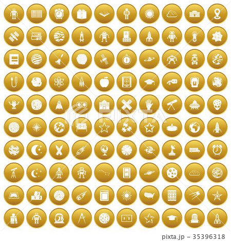 100 astronomy icons set gold 35396318
