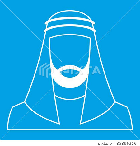 Arabic man in traditional muslim hat icon white Arabic man in traditional muslim hat icon white 35396356