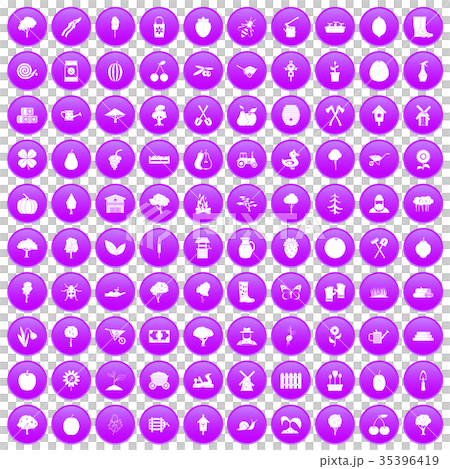 100 agriculture icons set purple 35396419