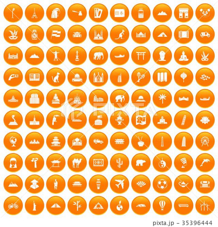 100 world tour icons set orange 100 world tour icons set orange 35396444