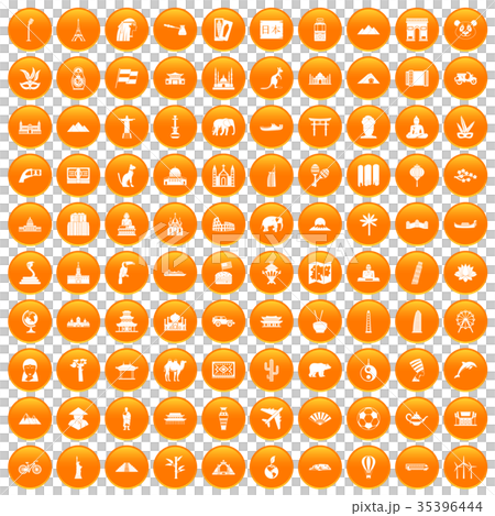 100 world tour icons set orange 100 world tour icons set orange 35396444