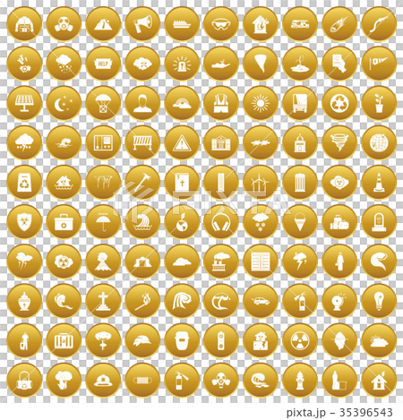 100 disaster icons set gold 35396543
