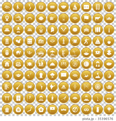 100 dish icons set gold 35396576