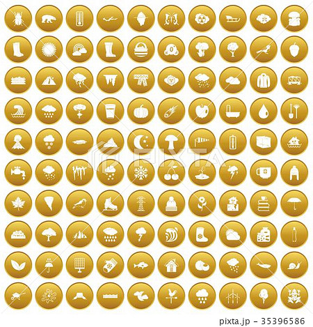 100 clouds icons set gold 35396586