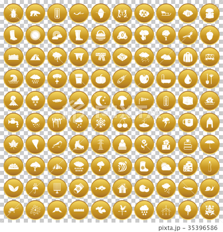100 clouds icons set gold 35396586