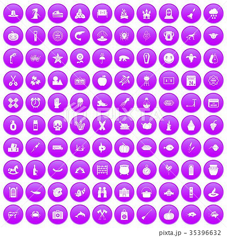 100 autumn holidays icons set purple 35396632