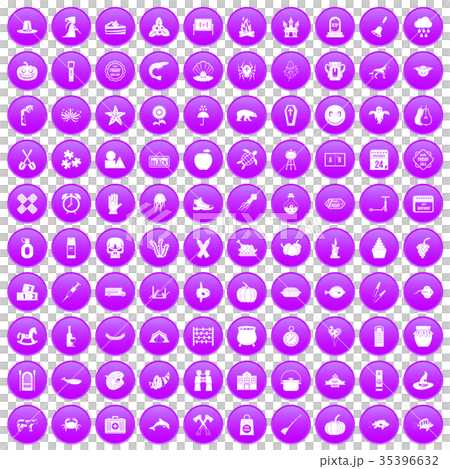 100 autumn holidays icons set purple 35396632