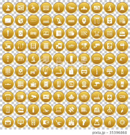 100 hardware icons set gold 35396868