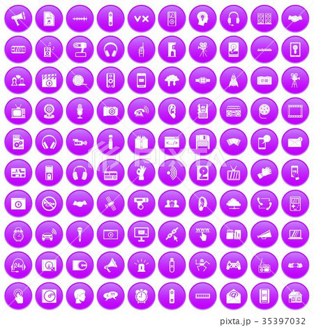100 audio icons set purple 35397032