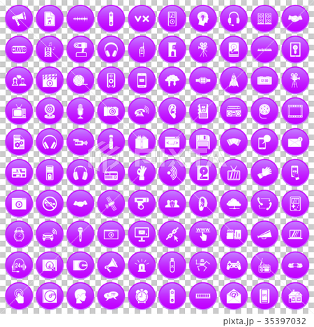 100 audio icons set purple 35397032