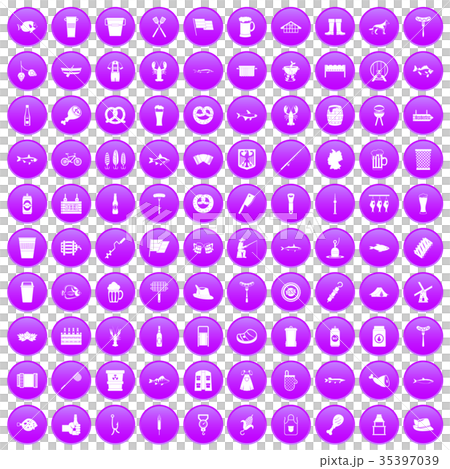 100 beer icons set purple 35397039