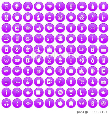100 beverage icons set purple 35397103