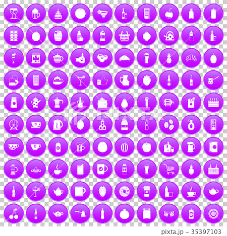 100 beverage icons set purple 35397103