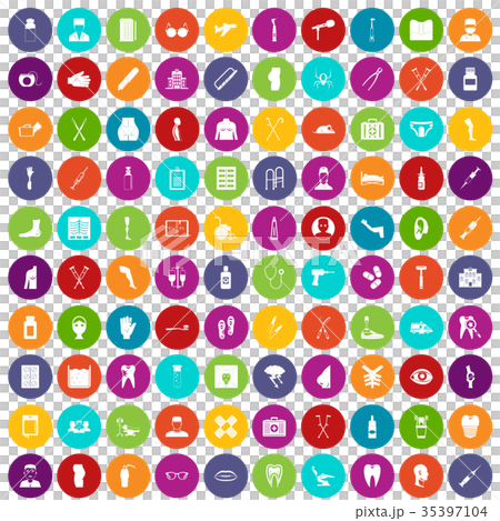 100 medical care icons set color 35397104