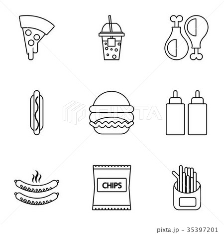 Fast food icons set, outline style Fast food icons set, outline style 35397201