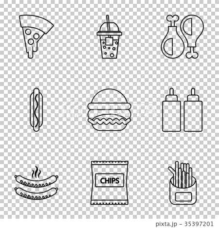 Fast food icons set, outline style Fast food icons set, outline style 35397201