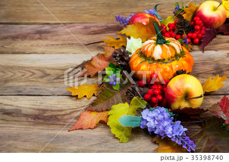Fall pumpkin, leaves, lilac flowers door wreath Fall pumpkin, leaves, lilac flowers door wreath 35398740