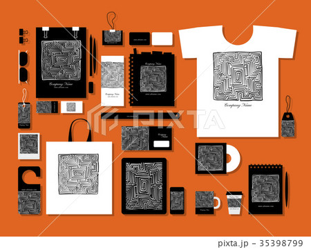Corporate flat mock-up template, labyrinth square 35398799