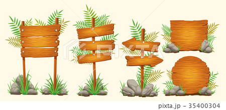 Set of cartoon wooden signs of various forms 35400304