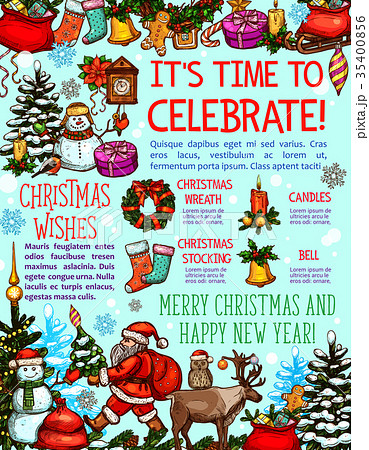 Christmas and New Year holiday card with greetings Christmas and New Year holiday card with greetings 35400856